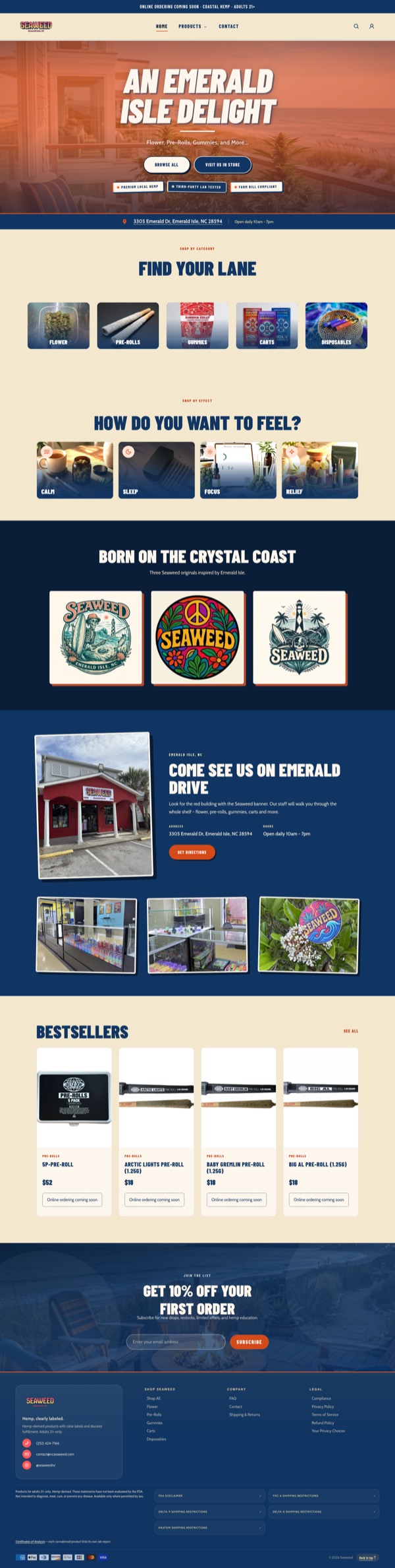 Sea Weed homepage — coastal retro storefront for an Emerald Isle beach shop